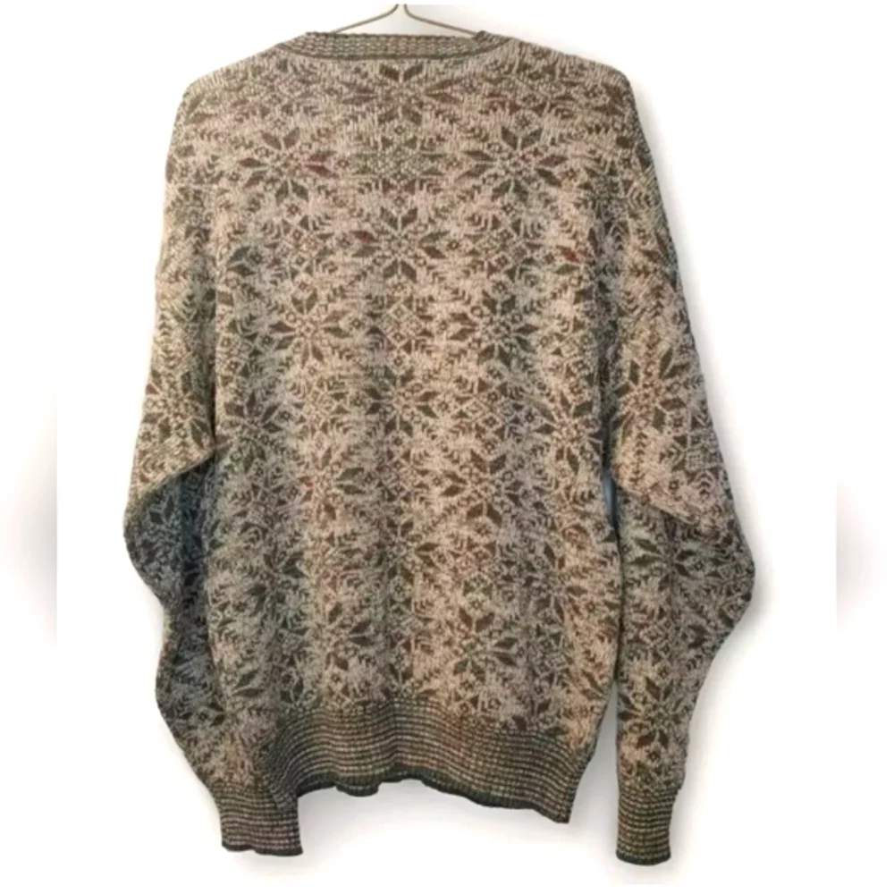 Vtg TSR USA Holiday Sweater Men Large Green Marbled Knit Colorful Ski Geometric